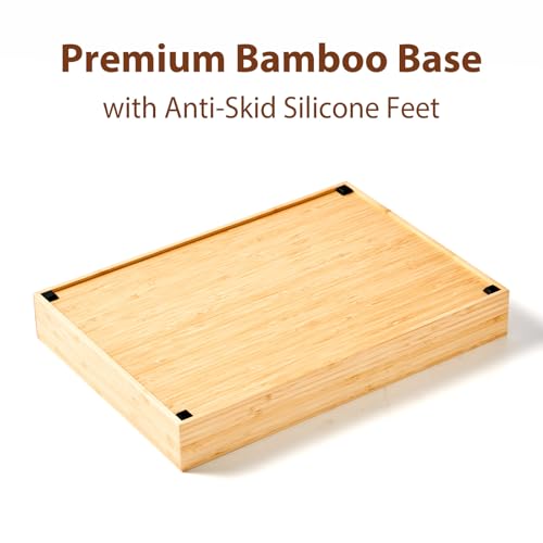 Umilife Extra Large Bamboo Desk Drawer Organizer, Wood Junk Organizer Tray with Adjustable Dividers, Anti-Skip Storage Organization in Office Bathroom Drawer for Vanity, Makeup, 17" x 12" - size: 17"x12"