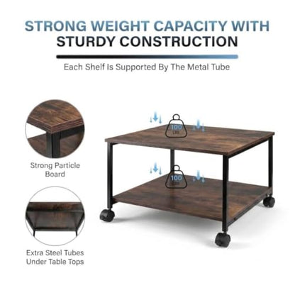 2-Tier Under Desk Printer Stand, 19.5" x 19.5" Large Rolling Printer Cart - color: Wood, size: 2-Tier