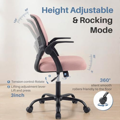 DUMOS Office Chair, Ergonomic Home Desk Chair, Ergonomic Lumbar Support - color: Pink Flip Arm