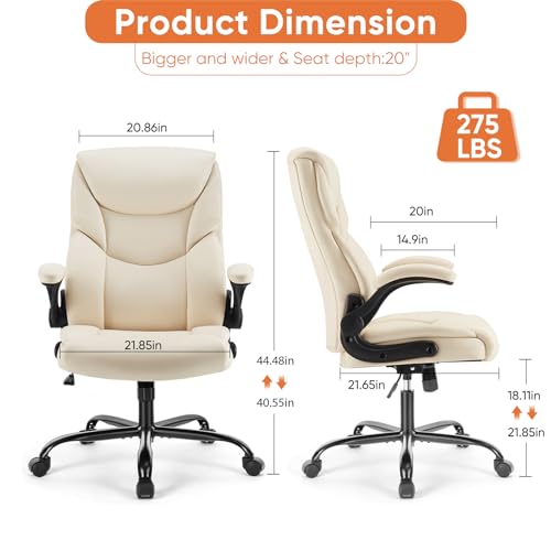 Sweetcrispy Home Office Desk Chairs, High Back PU Leather Chair - color: Beige, style: 1 Pack