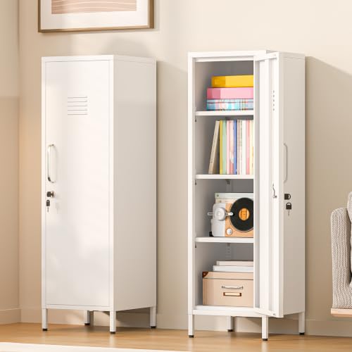 Metal Storage Locker,47" H Home Office Storage Lockers for Employees with 1 Locking Door ＆ 3 Adjustable Shelves,File Storage Cabinets forGarage, School, Office, Gym (White) - color: White, size: 47H-1D