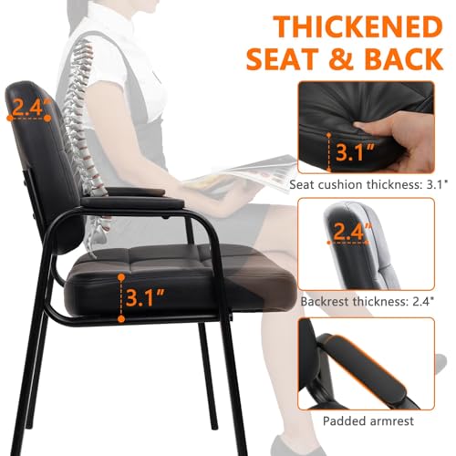 CLATINA Big Tall 400 lbs Waiting Room Chair with Padded Arms, Leather Office Guest Chairs No Wheels for Conference Reception Room and Elderly Home Desk Lobby Side Black, 2PK - color: Black, size: 2PK