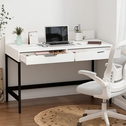 Computer Desk with Drawers,Home Office Gaming Desks with Hidden Storage,Study Writing Home Office Table for Small Spaces,White