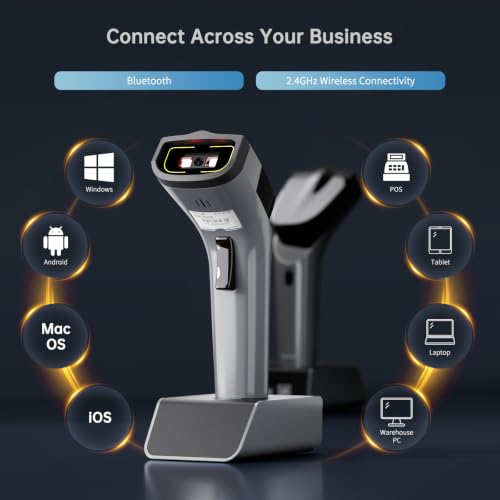 NETUM 1D Barcode Scanner, Wireless Bluetooth with Cradle, DS5000-Gray - color: Gray
