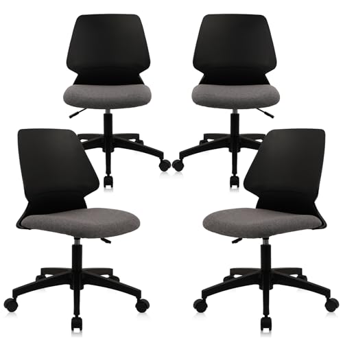 CLATINA Armless Home Office Chair, Desk Chair with Wheels, Adjustable Height Reading Chairs, Small Swivel Computer Chair, Comfy Upholstered Task Chair for Office Meeting, Black(4 Pack) - color: Black-rubor, size: 4 Pack