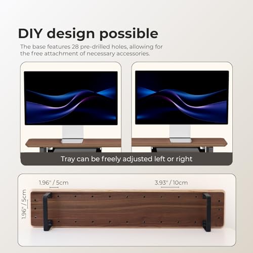 muso wood Dual Monitor Stand with Storage Shelf, 45 Inch Wooden Monitor Riser for 2 Monitors, Walnut Desk Shelf for Computer, Laptop, Screen, TV, Printer