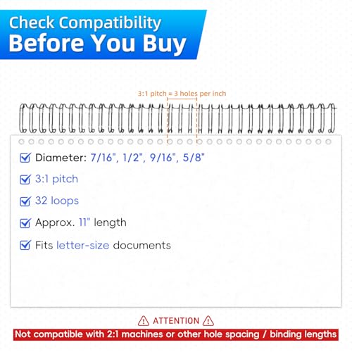 Rayson Wire Binding Spines, 3:1 32-Loop Black, Mixed Sizes, 96 Pack - size: Multi-Size (7/16", 1/2", 9/16", 5/8")