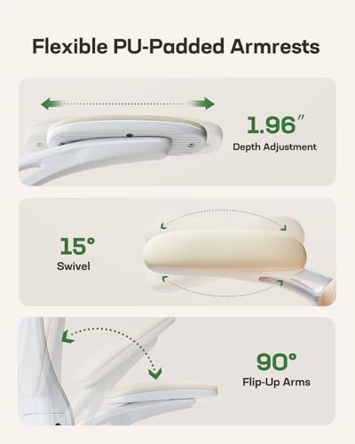 Marsail Ergonomic Office Chair: Office Computer Desk Chair with High Back Mesh and Adjustable Lumbar Support Rolling Work Swivel Task Chairs with Wheel 3D Armrests and Headrest (White) - color: White