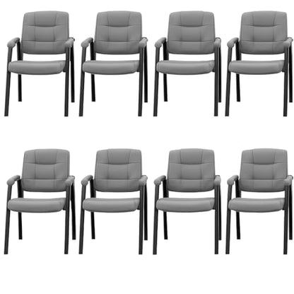 Naomi Home Faux Leather Guest Reception Chair Set of 8 - Gray | Stackable office chair with supportive armrests and durable construction for everyday office seating. - color: Gray, Faux Leather, style: Set of 8