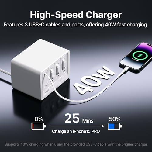 Gitryin 12-in-1 Desktop Charging Station, 160W USB Retractable GaN Charger - size: With 3 Type-C Chargers and 1 Lightning Charger