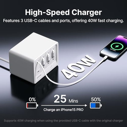 Gitryin 12-in-1 Desktop Charging Station, 160W USB Retractable GaN Charger - size: With 3 Type-C Chargers and 1 Lightning Charger