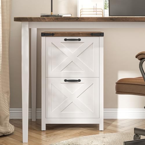 Farmhouse File Cabinet with 2 Drawers for Home Office, White and Brown - color: White and Brown, size: 2 Drawers