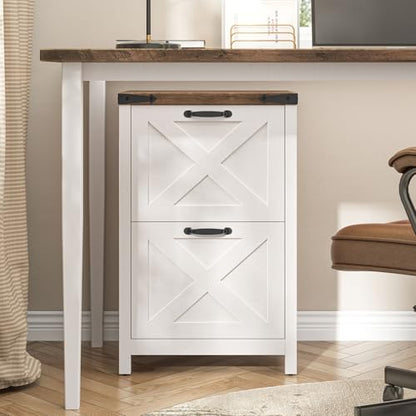 Farmhouse File Cabinet with 2 Drawers for Home Office, White and Brown - color: White and Brown, size: 2 Drawers