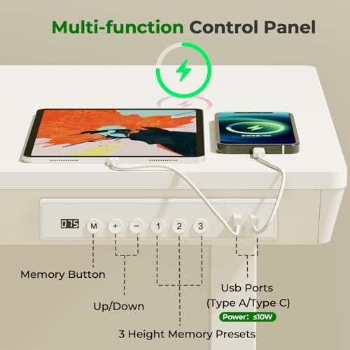 35" Electric Standing Desk with Drawer, 4 Lockable Wheels - color: White Wood-top, size: 35"