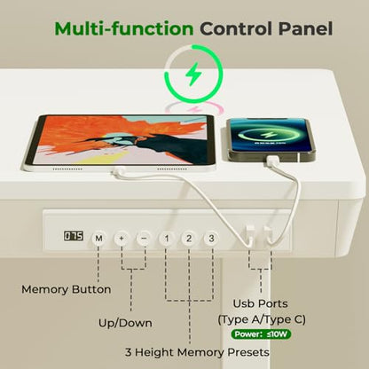35" Electric Standing Desk with Drawer, 4 Lockable Wheels - color: White Wood-top, size: 35"