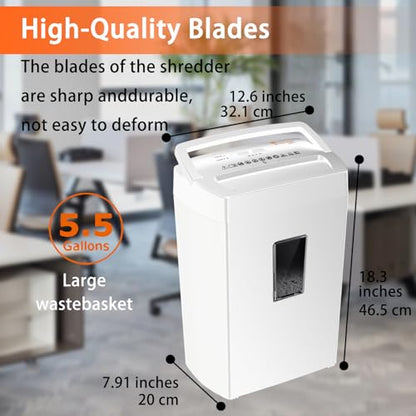 Bonsaii Heavy-Duty Cross-Cut Shredder, Handles up to 12 Sheets at Once, Providing P-4 high Security, Credit Cards, Mail & taples, 5.5-Gallon bin with a Transparent Window, Use in Home Offices, White - color: White, size: 12-Sheet | 5 min