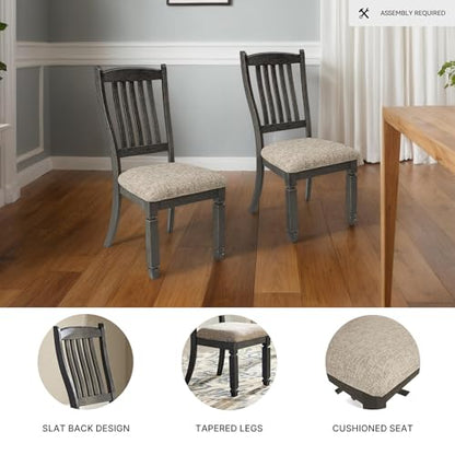 Signature Design by Ashley Tyler Creek Upholstered Dining Chairs, Set of 2 | Supportive slat-back solid and engineered wood frame, Grayish-brown cushioned seat, Reliable 250-lb capacity for daily use - color: Black