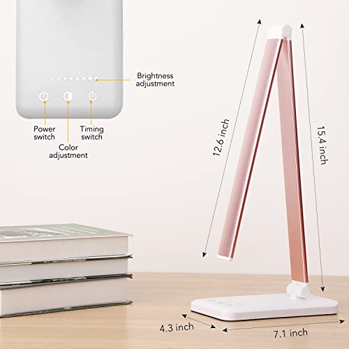 Led Desk Lamp, Desk Lamp with USB Charging Port, 5 Color Modes, 10 Brightness, Natural Light, Eye Caring Reading Lamp, Desk Light for Home Office, Table Lamp, Touch Control, Auto-Timer, Pink - color: Pink