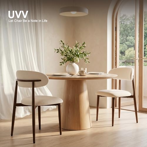 UVV Dining Chairs Set of 6, Metal Kitchen Chairs with Modern Fabric Upholstered for Dining Room, Beige - color: Beige-walnut Grain, size: Set of 6