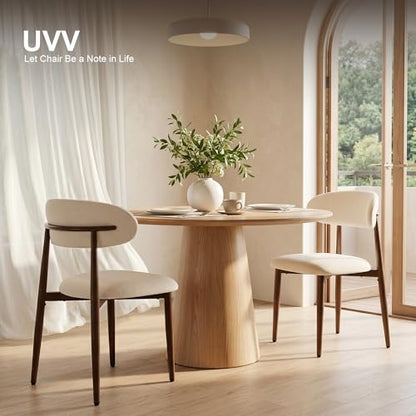 UVV Dining Chairs Set of 4, Metal Kitchen Chairs with Modern Fabric Upholstered for Dining Room, Beige - color: Beige-walnut Grain, size: Set of 4