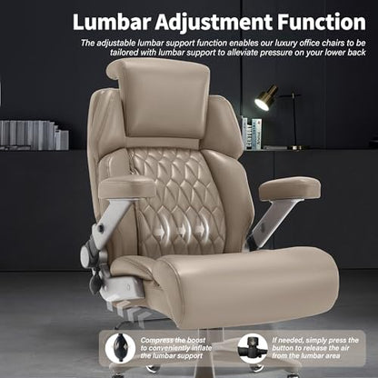 Big and Tall Office Chair 700lbs, Ergonomic High Back Computer Desk Chair | Adjustable Headrest&Lumbar Support, 3D Flip Arms, Large Wheels, Heavy Duty Metal Base, Thick Padded Wide Seat Executive Chair - color: Khaki