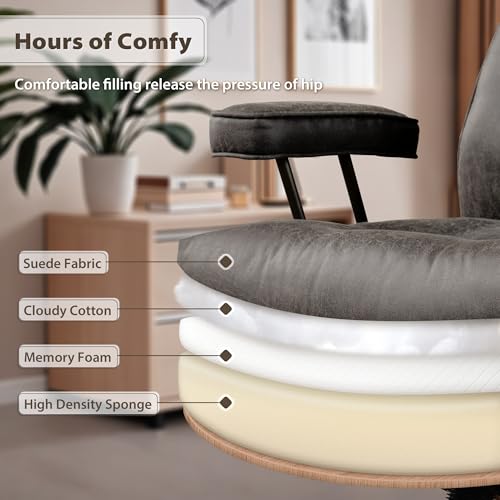 HOOOWOOO Ergonomic Mid Century Modern Office Chair, Comfy Executive Chair with Extra Wide Tufted Cloudy Seat, Lumbar Support, High Reclining Back, Suede Leather Grey - color: Charcoal Gray-cloudy Seat, size: High Back