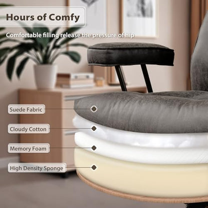 HOOOWOOO Mid-Century Modern Ergonomic Office Chair, Extra Wide Comfy Executive Chair with Lumbar Support, Suede Leather Light Brown - color: Cognac Brown-cloudy Seat, size: High Back