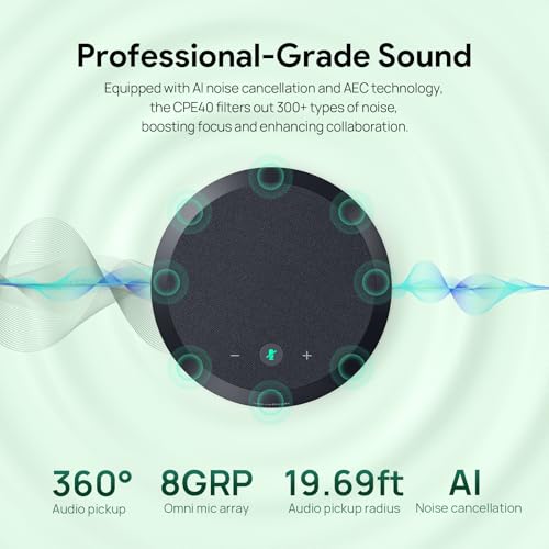 Yealink CPE40 Conference Speaker Expansion Microphone for CP50 | AI Noise Cancellation,8 360 Omni Mics Array,19.6ft Pickup,Daisy Chain up to 7 Speakerphones for Zoom,Teams,Large Meeting Room - size: CPE40
