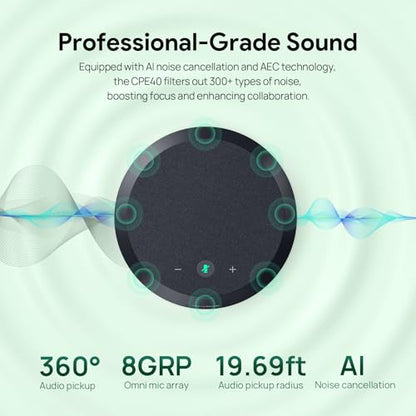 Yealink CPE40 Conference Speaker Expansion Microphone for CP50 | AI Noise Cancellation,8 360 Omni Mics Array,19.6ft Pickup,Daisy Chain up to 7 Speakerphones for Zoom,Teams,Large Meeting Room - size: CPE40