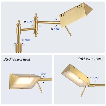 Bairth Antique Brass Reading Floor Lamp,Rotatable Pharmacy Standing Lamp | 90°Rotatable Lamp Head 3 Color Temperature, Dimmable, 17W LED, Height Adjustable, 360°Swing Arm, Living Room, Bedroom, Craft - color: Antique Brass Upgraded