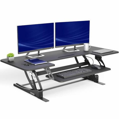 VIVO 54 inch Manual Height Adjustable Large Standing Desk Converter, Quick Sit-Stand Desk Riser, Tabletop Pneumatic Assist Height Adjust 6.5 to 17 inch, Black, DESK-V054V - color: Black, size: 54"