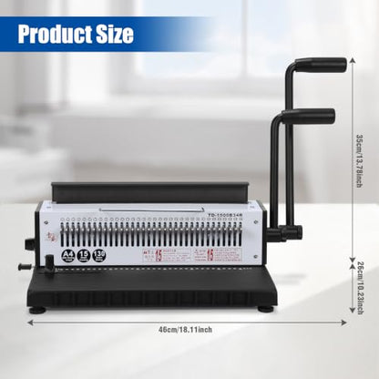 1500B34R Binding Machine Iron Ring A4 Paper Binder Tool Punch 15 Sheets/Bind 130 Sheets Multifunctional Binder Puncher for Home & Office
