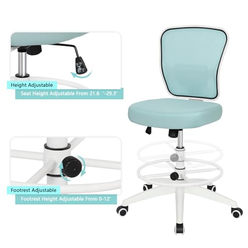 HYLONE Drafting Chair Adjustable Height Tall Office Chairs Standing Desk Chair Rolling Stool Chair Armless Office Drafting Chair Blue - color: Blue