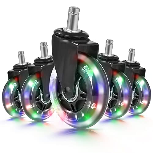 Hivexagon Office Chair Caster Set of 5 Rubber Replacement, Heavy Duty Universal Quiet Rolling Casters Fit Standard Office Chair for Hardwood Floors, Tiles and Carpet - style: RGB Color