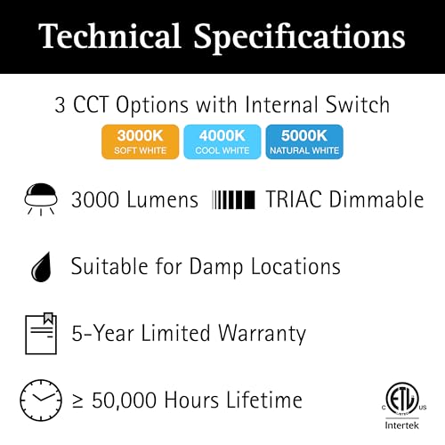 UltraLux 1x4 Surface Mount LED Panel TRIAC Dimmable 3CCT Matte White 2Pk | 3000 lumens, 120-degree beam, CRI>80, aluminum build, damp-rated, fits junction boxes, over 50,000 hours, 5-year warranty - color: Matte White, size: 1X4 (2 Pack)