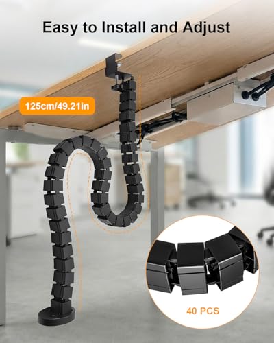Clamp-On Under Desk Cable Management, Adjustable Vertebrae Cord Organizer