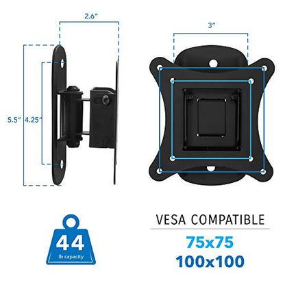 Mount-It! Small TV Wall Mount for 19–32 Inch Flat Screen TVs | Tilt and Swivel TV Wall Mount | Low Profile 2.4” Design | VESA 75x75 100x100 | Single Stud Installation | 44 lb Capacity - size: Small, style: Tilt and Swivel