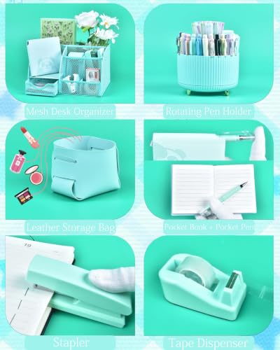 Green Desk Accessories and Organizers with Desk Organizer and 360°Rotating Pen Holder stapler Pen and a Lot of Office Green Office Supplies Beautifully Presented in a Gift Box - color: Green