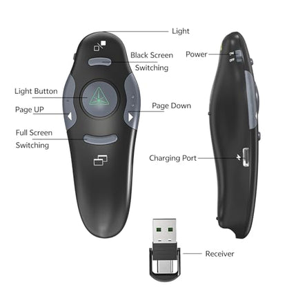 Presentation Clicker for PowerPoint, Wireless Presenter Remote with Case - style: Green Laser