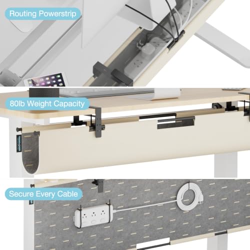 No Drill Under Desk Cable Management Tray, 45.2" Felt Cord Organizer - size: 45.2"-Khaki