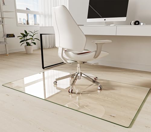 Koonmi Tempered Glass Chair Mat 50"x30" - Premium Office Chair Mat for Hardwood Floors & Low-Pile Carpet with 4 Non-Slip Pads - Thick Scratch-Resistant Surface - size: 50*30