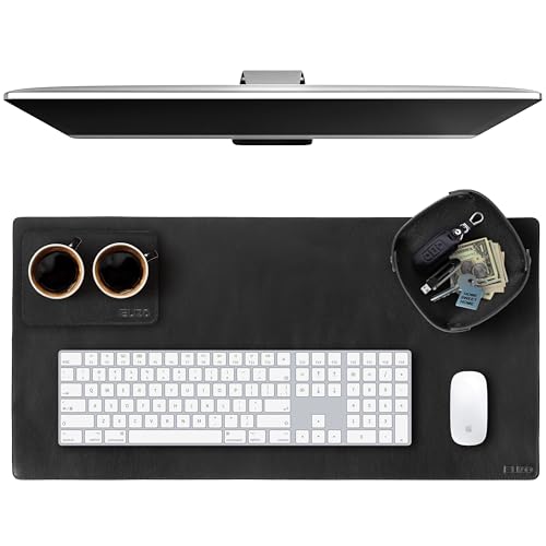 ELIZO Leather Desk Pad Real Leather Desk Mat Thick (3mm) Double Layer (32x16) Cover Blotter Desk Protector Large Computer Mat for Keyboard Mouse Pad Table Laptop Mat Office Accessories - Carbon - color: Carbon, size: 32" x 16"