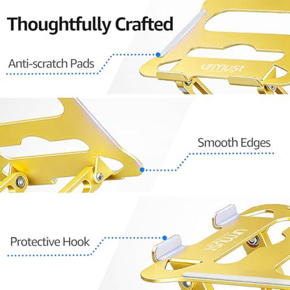 Urmust Adjustable Laptop Stand for Desk, 10-15.6“ Laptop Riser, Gold - color: D-Gold