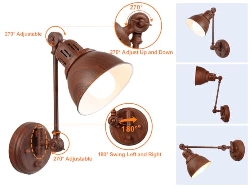 GOODATE 1 Pack Plug in Wall Sconce with Remote Control, Dimming, Adjustable Colors 2700K-6500K, Plug in Wall Light, Swing Arm Wall Lamp with Night Light & Timer, LED Bulb Included, Walnut Finish - size: Walnut-1 PACK(Bulb+Remote)