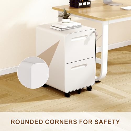 2 Drawer Mobile File Cabinet with Lock, 4 Keys and 25 Letter File Folders | Heavy-Duty Steel Rolling Filing Cabinet Pre-Assembled Under Desk for Home Office Letters/Legal/A4 Hanging File Folders - color: White, size: 25.8"H*15.7"W-2 drawers(25 letter fold