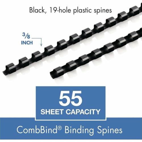Mead CombBind Binding Spines/Spirals/Coils/Combs, 3/8", 55 Sheet Capacity, Black, 125 Pack (4000132) - size: 3/8"