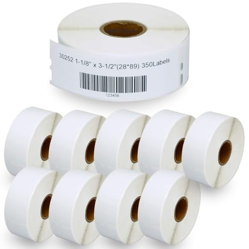 BETCKEY - Compatible DYMO 30252 (1-1/8" x 3-1/2") Address & Barcode Labels - Compatible with DYMO Labelwriter 450, 4XL, NOT Fit 550 & 5XL [10 Rolls/3500 Labels] - size: 1-1/8" x 3-1/2"