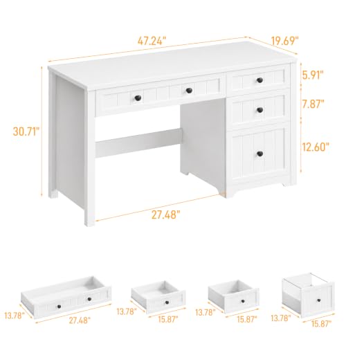 Vabches Farmhouse Executive Desk with 4 Drawers, Home Office Desk with File Drawer, Wood Computer Desk with Storage, Rustic Office Desk for Work Study Writing, Pure White - color: Pure White