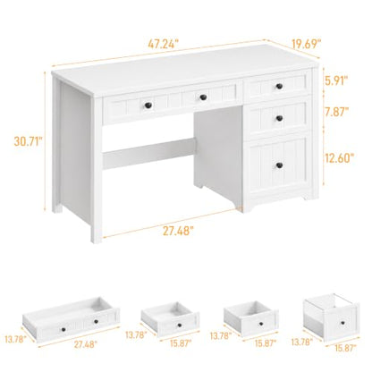 Vabches Farmhouse Executive Desk with 4 Drawers, Home Office Desk with File Drawer, Wood Computer Desk with Storage, Rustic Office Desk for Work Study Writing, Pure White - color: Pure White