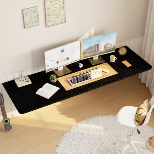 IAE Wall Mounted Folding Desk,Floating Computer Desk for Small Spaces,Black | 60x22in engineered wood desktop with metal brackets, folds flat to save space in home office, apartment and laundry room - color: Black, size: 60"*22"